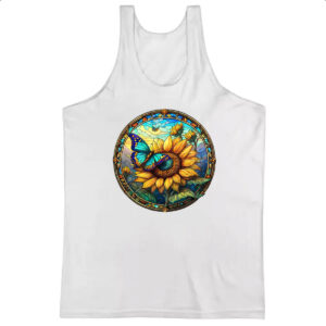 Camiseta Regata Vitral Borboleta e Girassol