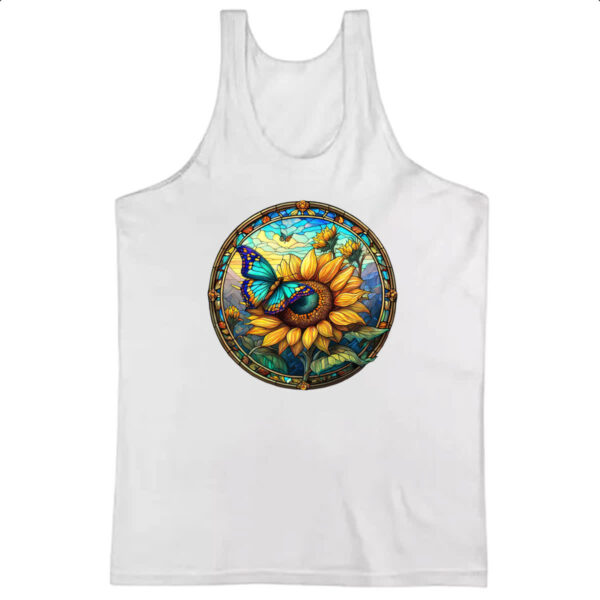 Camiseta Regata Vitral Borboleta e Girassol