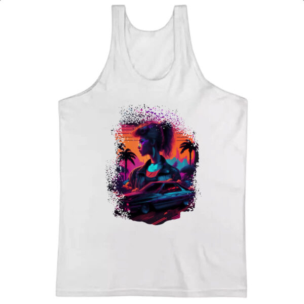 Camiseta Regata Girl Muscle Car Neon Art