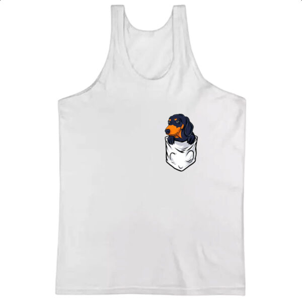 Camiseta Regata Cachorro Dachshund no bolso