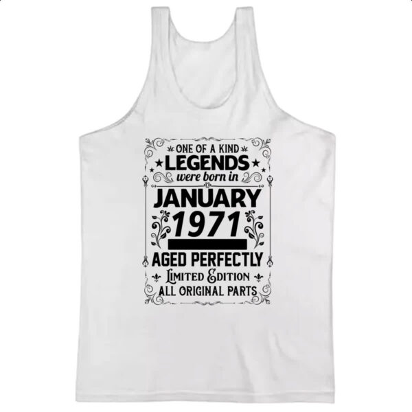 Camiseta Regata Legends Were Born JAN-1971