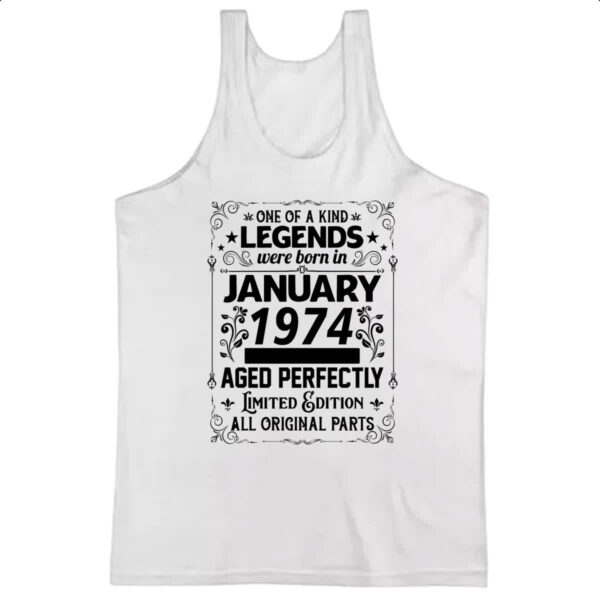 Camiseta Regata Legends Were Born JAN-1974