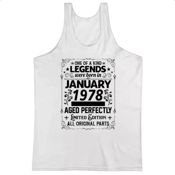 Camiseta Regata Legends Were Born JAN-1978