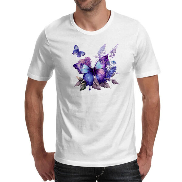 Camiseta Unissex Borboleta lilas flores - Imagem 2