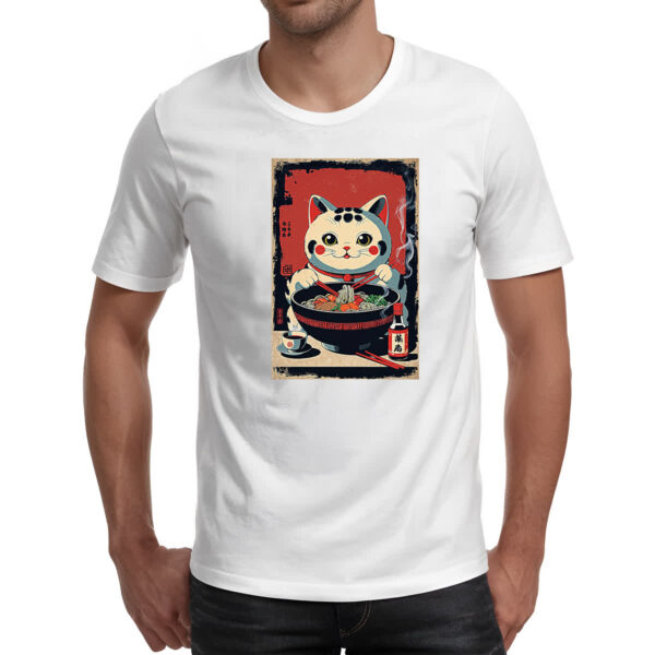 Camiseta Unissex Gato Maneki-neko vintage lamen - Imagem 2