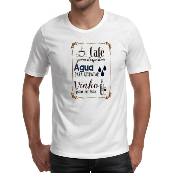 Camiseta Unissex Cafe desperta agua hidrata vinho felicidade - Imagem 2