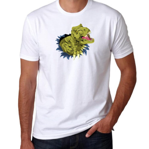 Camiseta Unissex Tiranossauro Rex Rasgando a Camisa - Imagem 3