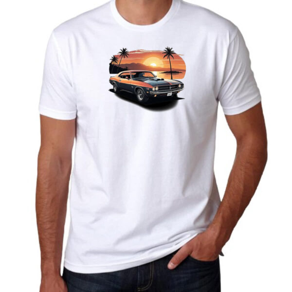 Camiseta Unissex Vintage muscle car sunset - Imagem 3