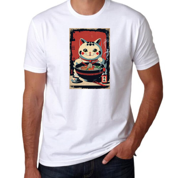 Camiseta Unissex Gato Maneki-neko vintage lamen - Imagem 3