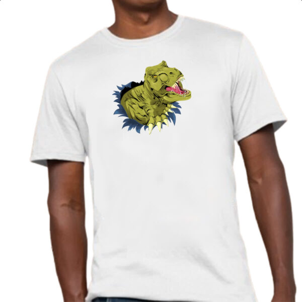 Camiseta Unissex Tiranossauro Rex Rasgando a Camisa - Imagem 4