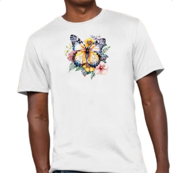 Camiseta Unissex Borboleta na flor - Imagem 4