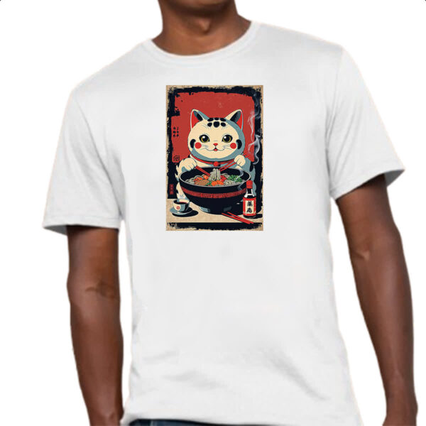 Camiseta Unissex Gato Maneki-neko vintage lamen - Imagem 4