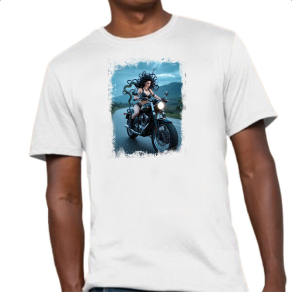 Camiseta Unissex Medusa andando de moto - Imagem 4