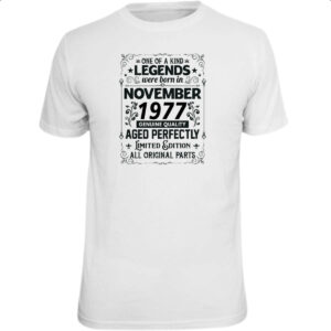 Camiseta Unissex Legends Were Born NOV-1977