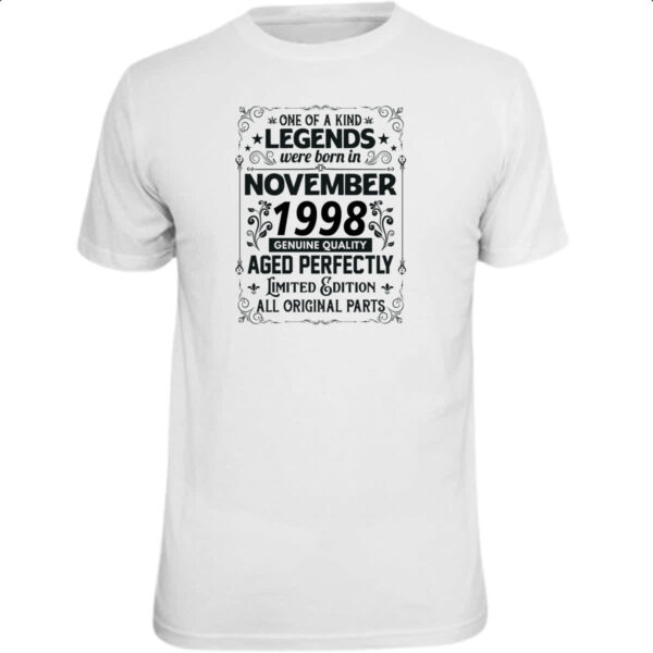 Camiseta Unissex Legends Were Born NOV-1998