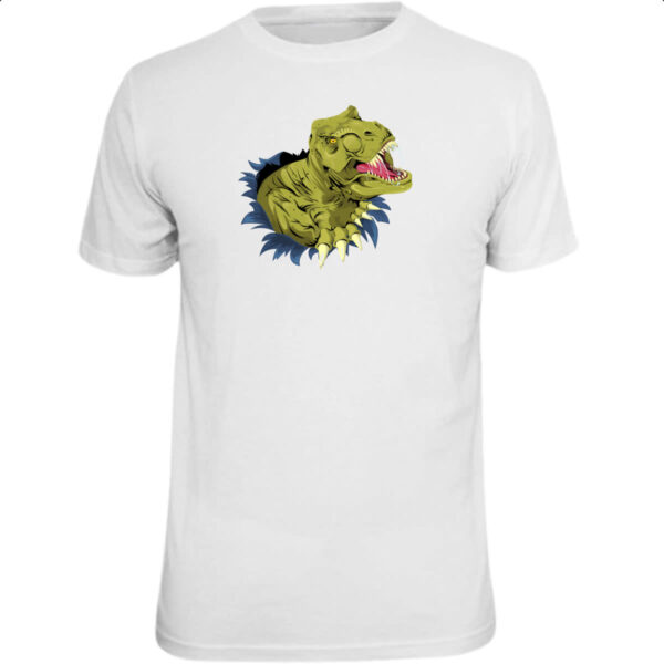 Camiseta Unissex Tiranossauro Rex Rasgando a Camisa