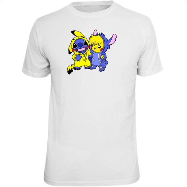 Camiseta Unissex Stitch and Pikachu