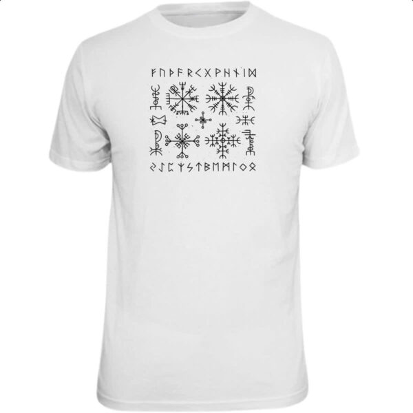 Camiseta Unissex Viking simbolos runicos
