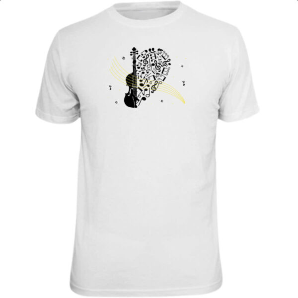 Camiseta Unissex Violino Silhueta Elementos Musicais