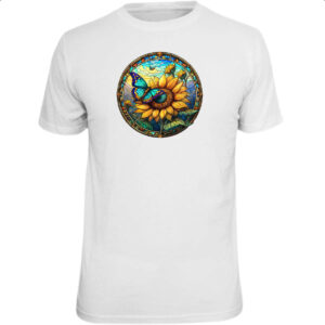 Camiseta Unissex Vitral Borboleta e Girassol