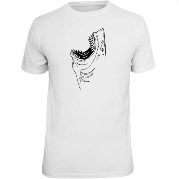 Camiseta Unissex Tubarao atacando o pescoco