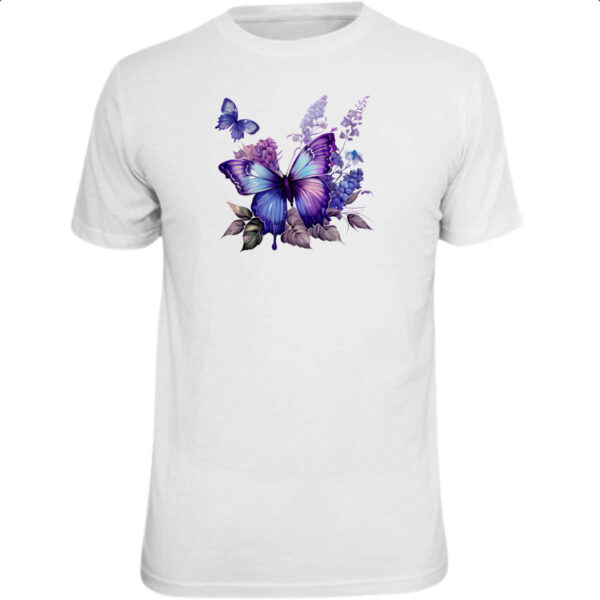 Camiseta Unissex Borboleta lilas flores