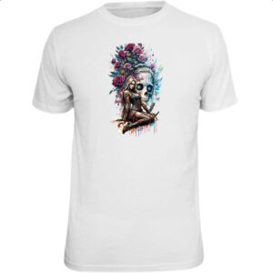 Camiseta Unissex Catrina Rosas Splash Art