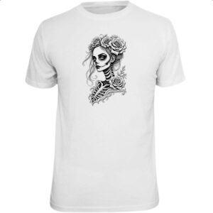 Camiseta Unissex Catrina rosas grafite