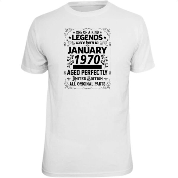 Camiseta Unissex Legends Were Born JAN-1970