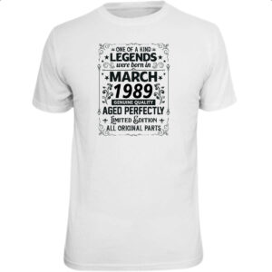 Camiseta Unissex Legends Were Born MAR-1989