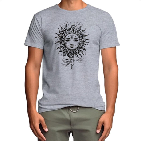 Camiseta Cinza Sol blackwork tatoo style - Imagem 4