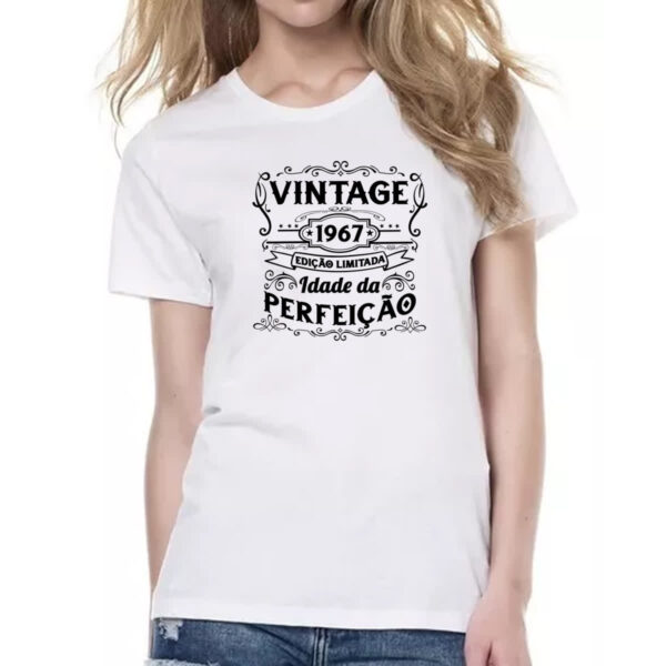 Camiseta Baby Look Vintage idade perfeicao 1967 - Imagem 2