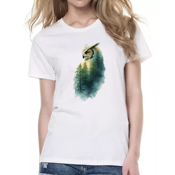 Camiseta Baby Look Coruja e Floresta dupla exposicao - Imagem 2
