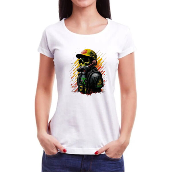 Camiseta Baby Look Esqueleto pixador com mascara - Imagem 3