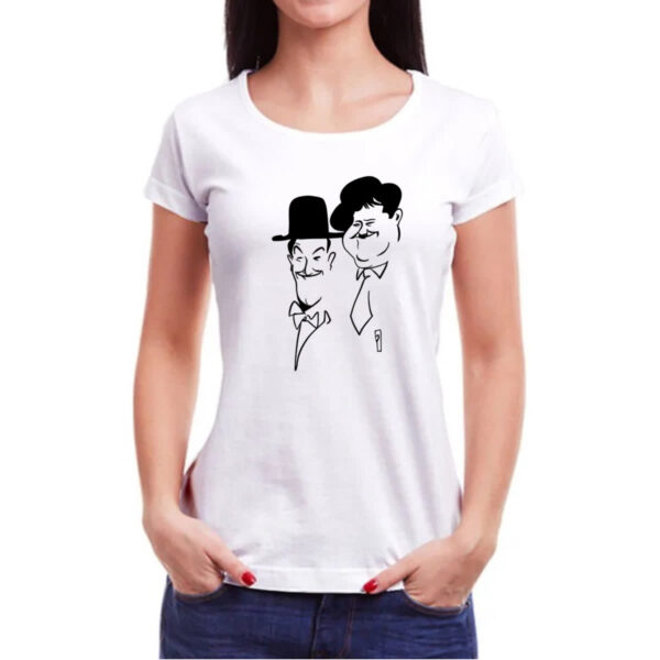 Camiseta Baby Look Gordo e o magro linear art - Imagem 3