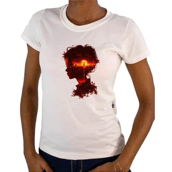 Camiseta Baby Look Silueta feminina sunset red art - Imagem 4
