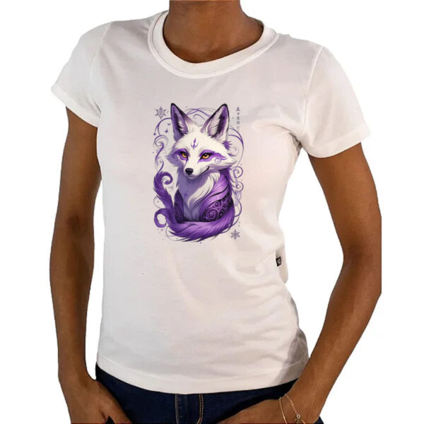 Camiseta Baby Look Raposa Kitsune Tatoo Arte - Imagem 4