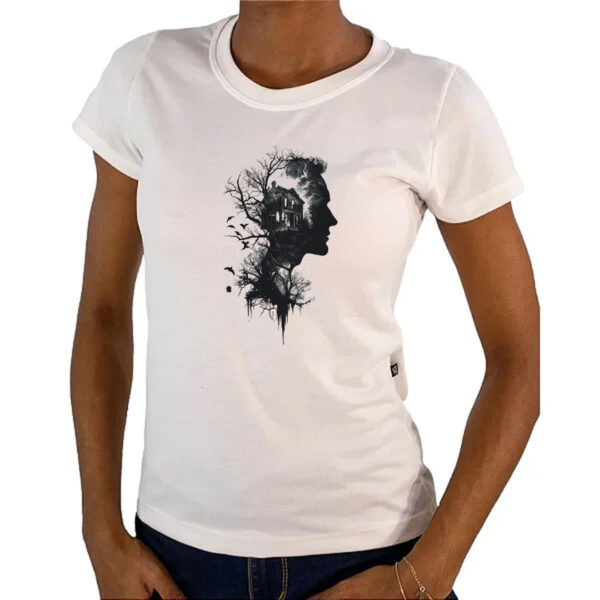 Camiseta Baby Look Silhueta Cabana na Floresta - Imagem 4