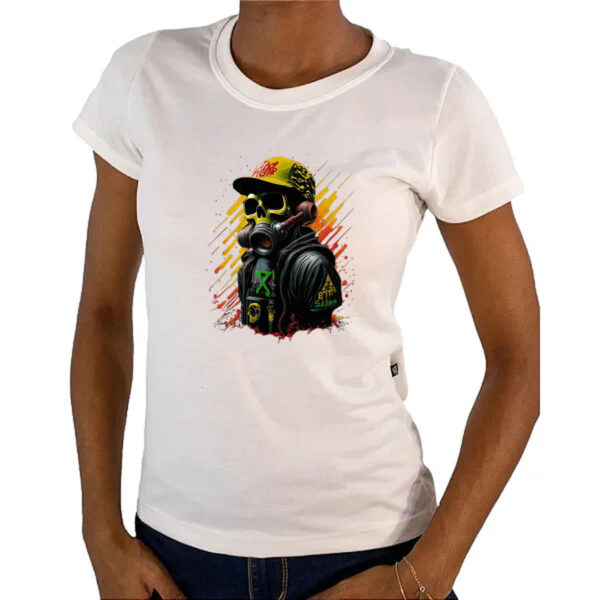 Camiseta Baby Look Esqueleto pixador com mascara - Imagem 4