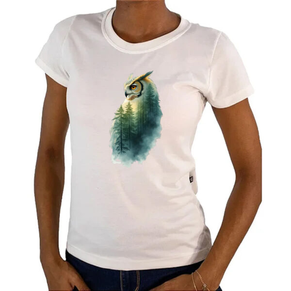 Camiseta Baby Look Coruja e Floresta dupla exposicao - Imagem 4
