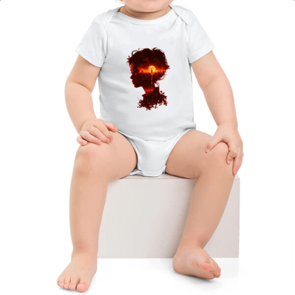 Body infantil Silueta feminina sunset red art - Imagem 2