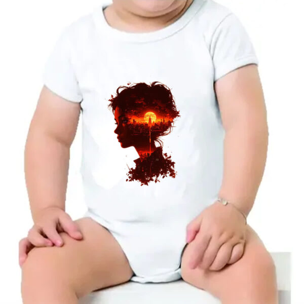 Body infantil Silueta feminina sunset red art - Imagem 4