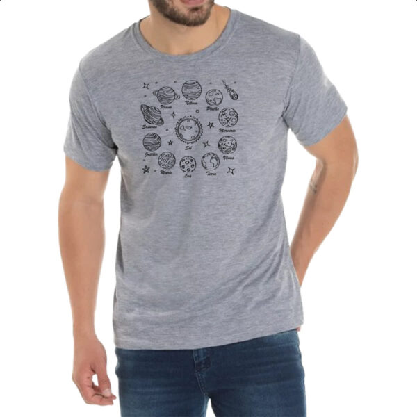 Camiseta Cinza Sistema solar desenho de caneta - Imagem 2
