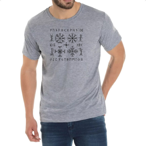 Camiseta Cinza Viking simbolos runicos - Imagem 2