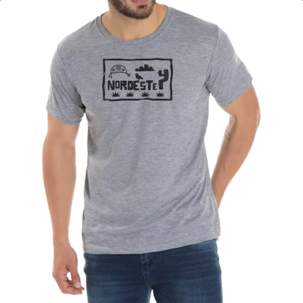 Camiseta Cinza Nordeste Placa Xilografia Elementos - Imagem 2