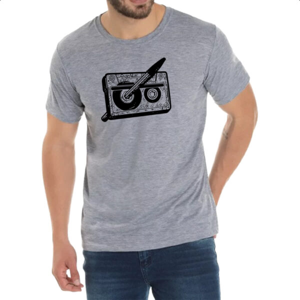 Camiseta Cinza Nostalgia Fita K7 e Caneta - Imagem 2