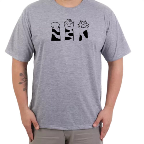 Camiseta Cinza Pedra Papel Tesoura gato malhado - Imagem 3