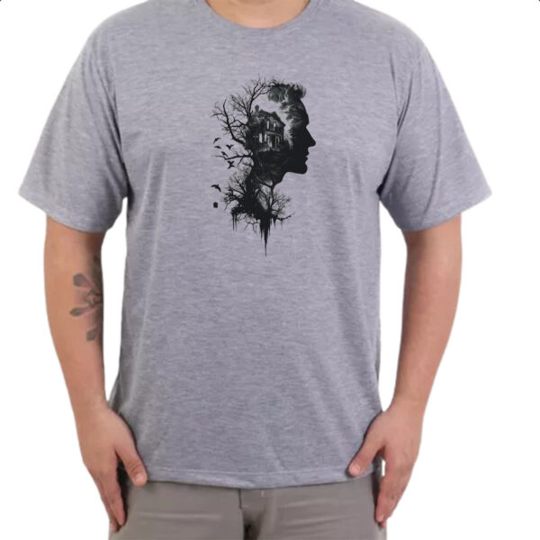 Camiseta Cinza Silhueta Cabana na Floresta - Imagem 3