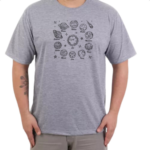 Camiseta Cinza Sistema solar desenho de caneta - Imagem 3