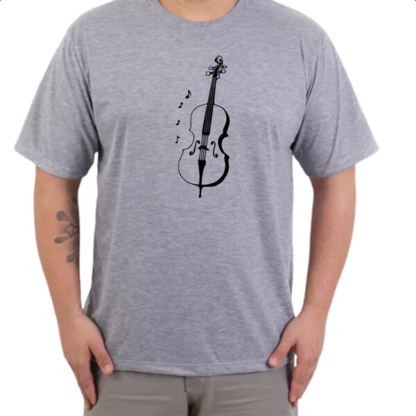 Camiseta Cinza Violino Silhuetta Notas Musicais - Imagem 3